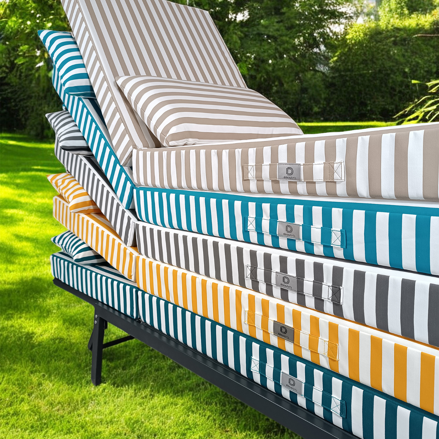 Coussin bain de soleil premium avec coussin - Rayures Vertes - Déco arts - Image 6
