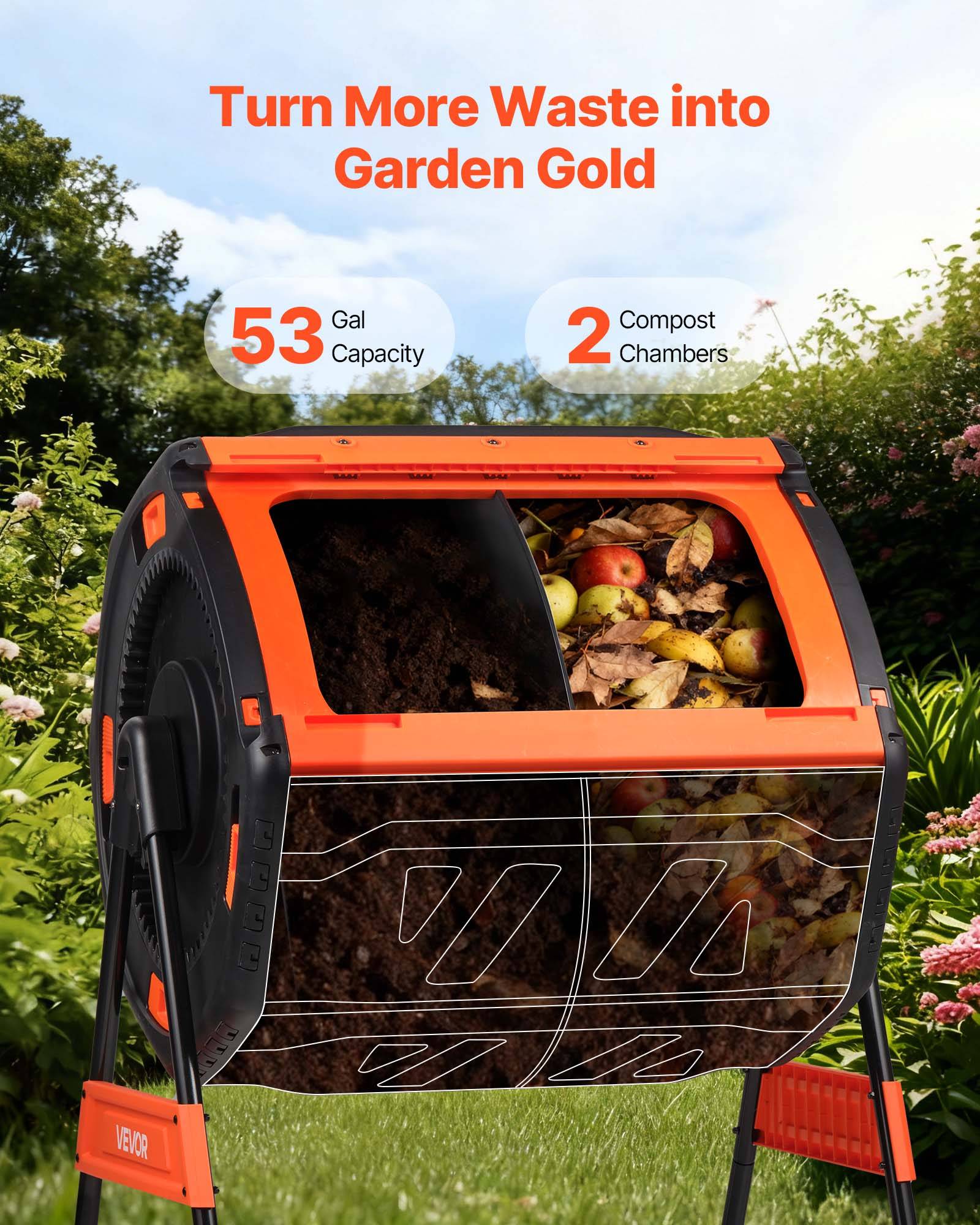 Vevor - VEVOR Composteur de Jardin Rotatif Bac à Compost 200 L Double Chambre Compostage - Image 2