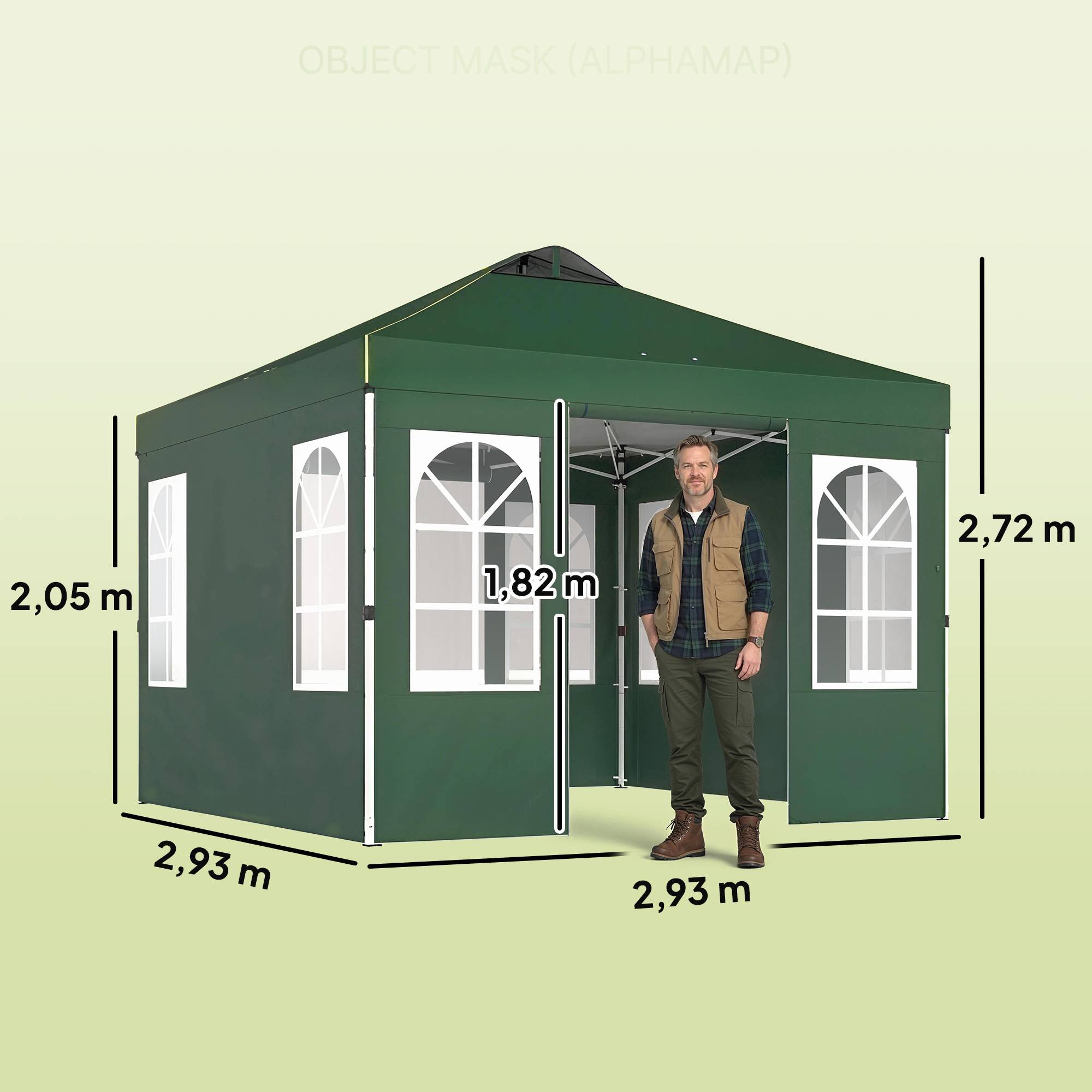 Tente pliante pop-up 3x3m avec protection UPF50+, 4 panneaux latéraux détachables, hauteur réglable et sac de transport (verte) - Image 5