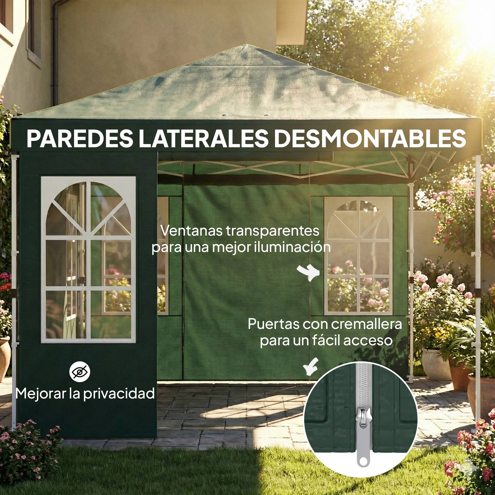 Tente pliante pop-up 3x3m avec protection UPF50+, 4 panneaux latéraux détachables, hauteur réglable et sac de transport (verte) - Image 10