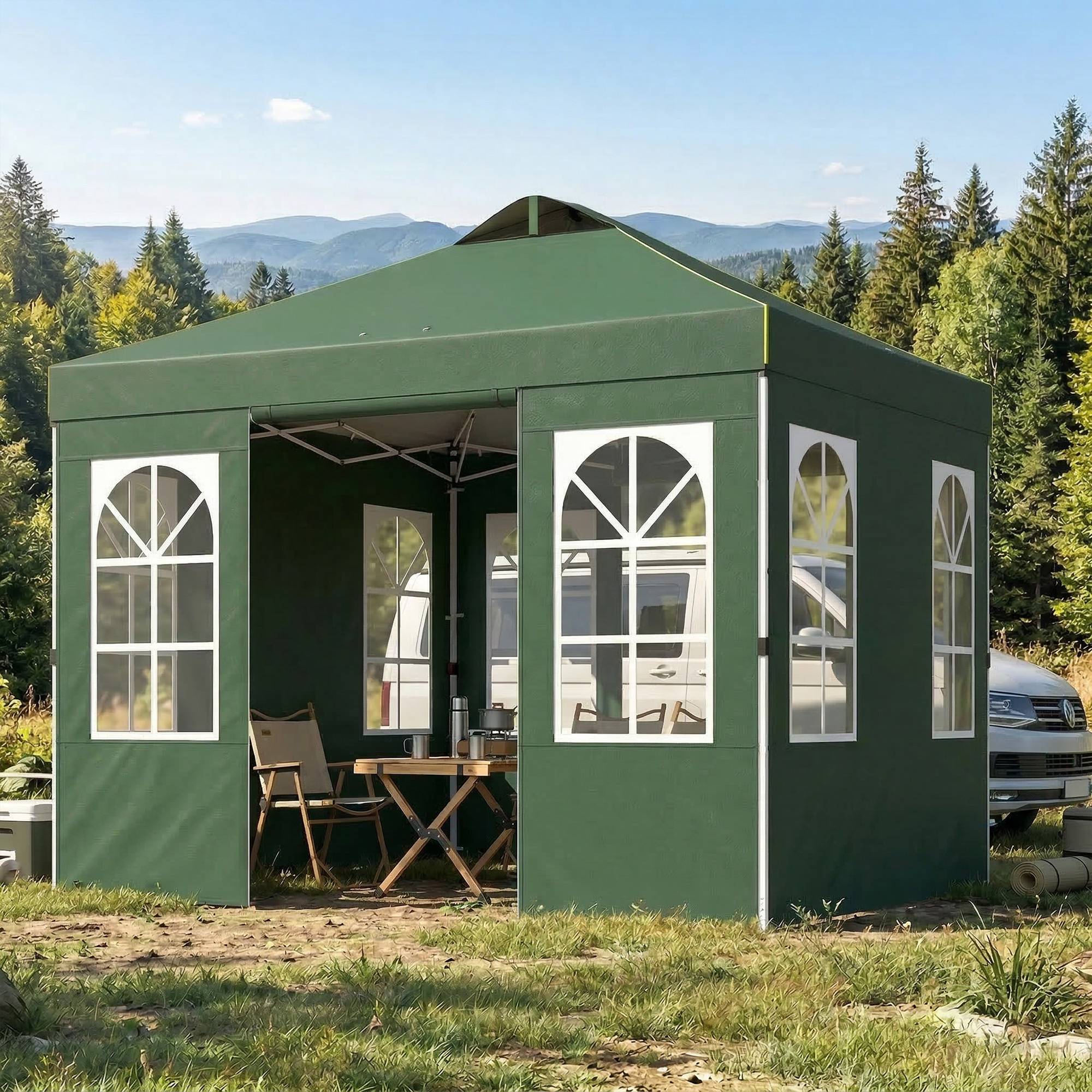 Tente pliante pop-up 3x3m avec protection UPF50+, 4 panneaux latéraux détachables, hauteur réglable et sac de transport (verte) - Image 4