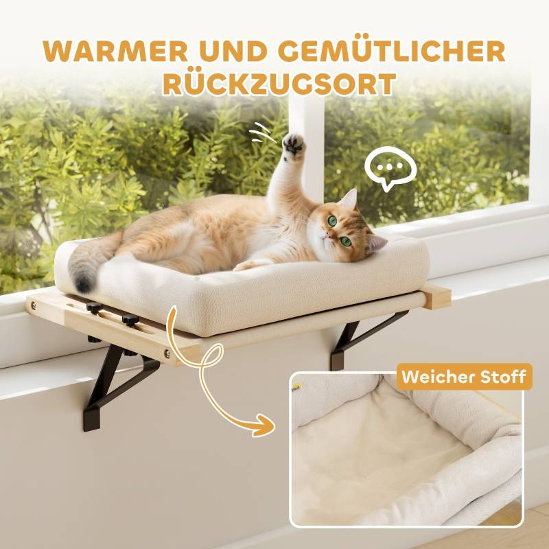 Hamac Chat Radiateur Fenêtre Bois Lit Suspendu Ajustable Lavable Blanc Crème - ComfortXL Outdoor Living - Image 5