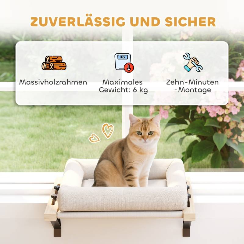 Hamac Chat Radiateur Fenêtre Bois Lit Suspendu Ajustable Lavable Blanc Crème - ComfortXL Outdoor Living - Image 6