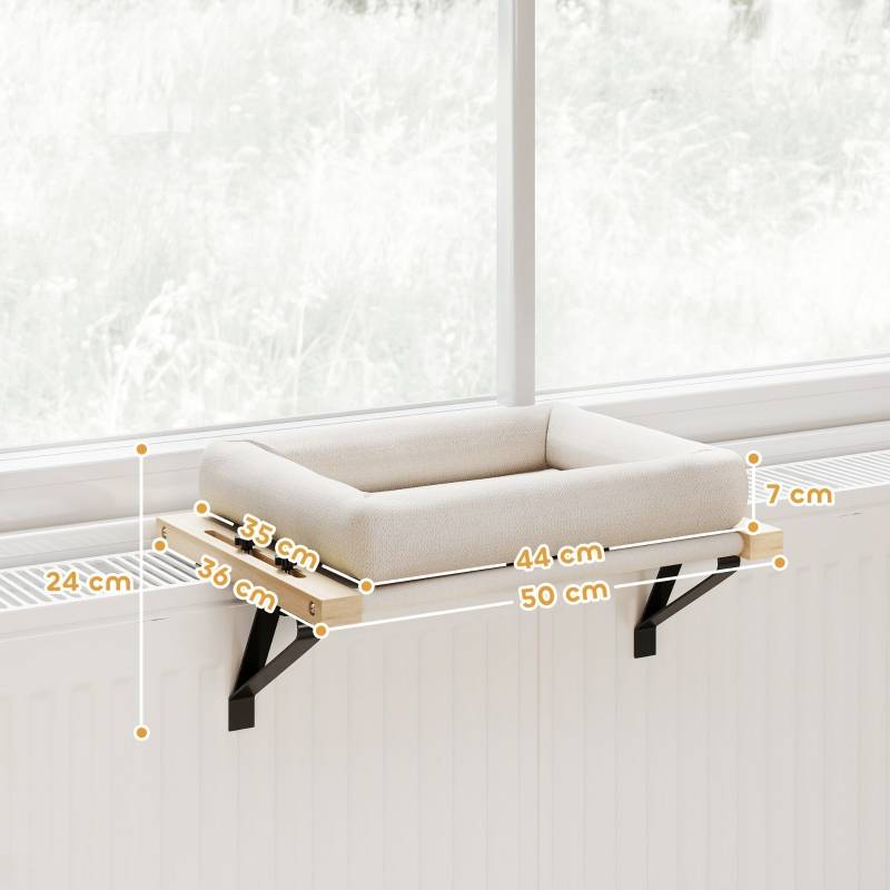 Hamac Chat Radiateur Fenêtre Bois Lit Suspendu Ajustable Lavable Blanc Crème - ComfortXL Outdoor Living - Image 3