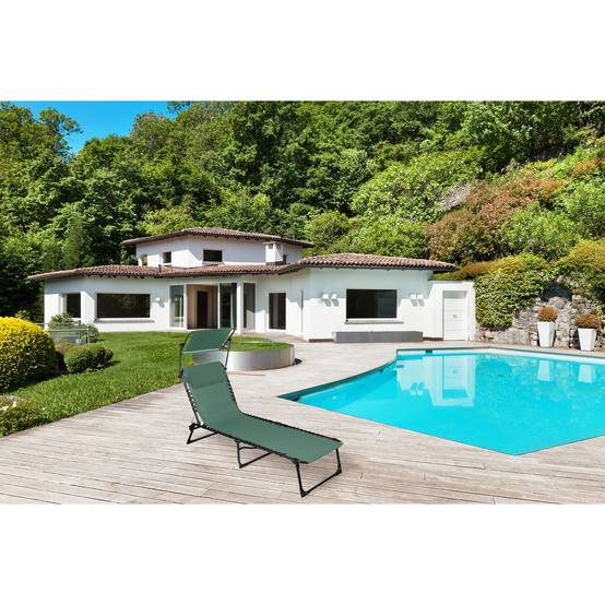 Sans Marque - Lot de 2 bains de soleil avec parasol et coussin - Thé vert - Sunnydays - Image 2