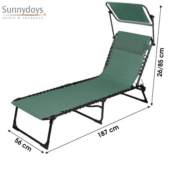 Sans Marque - Lot de 2 bains de soleil avec parasol et coussin - Thé vert - Sunnydays - Image 4