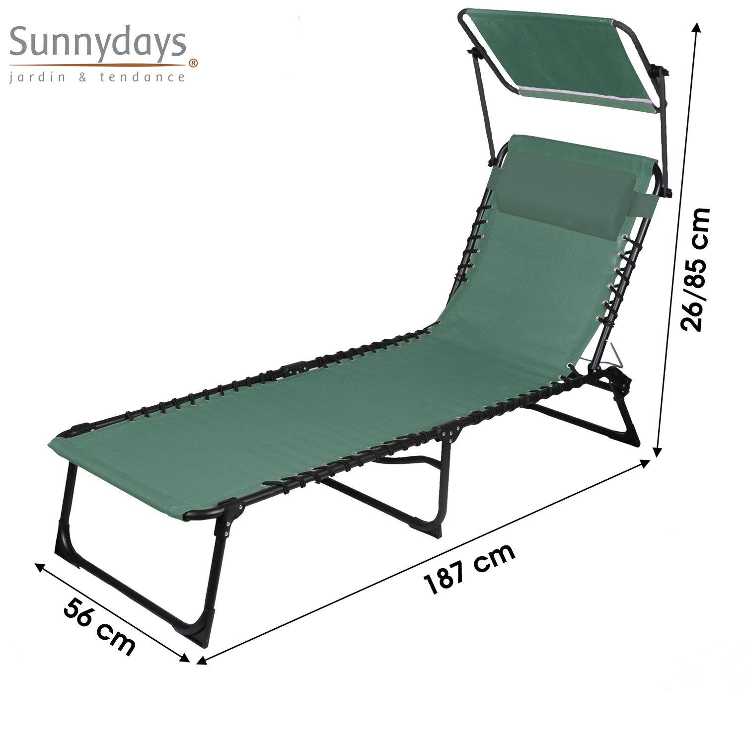 Sans Marque - Lot de 2 bains de soleil avec parasol et coussin - Thé vert - Sunnydays - Image 4