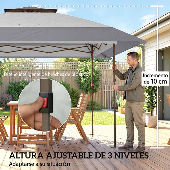 Tente pliante 4x4m à double toit, 4 parois en filet, hauteur réglable, sac de transport, protection UPF30+, grise - Image 9