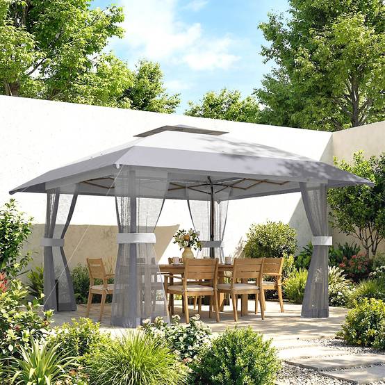 Tente pliante 4x4m à double toit, 4 parois en filet, hauteur réglable, sac de transport, protection UPF30+, grise - Image 3
