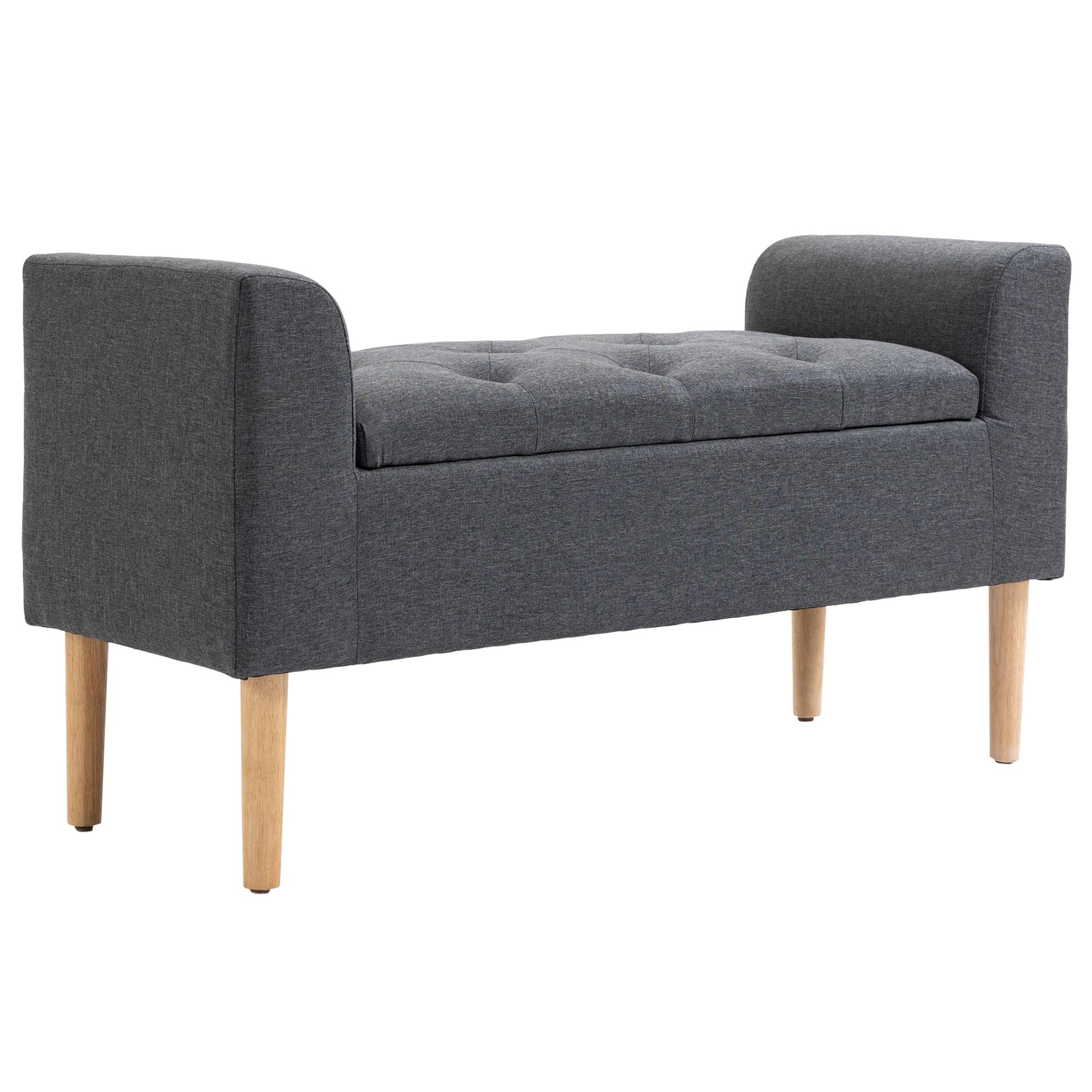 Banc coffre de rangement capitonné avec accoudoirs, 116 x 44 x 58 cm, charge 130 kg, pour chambre, entrée, salon, gris foncé - Image 2