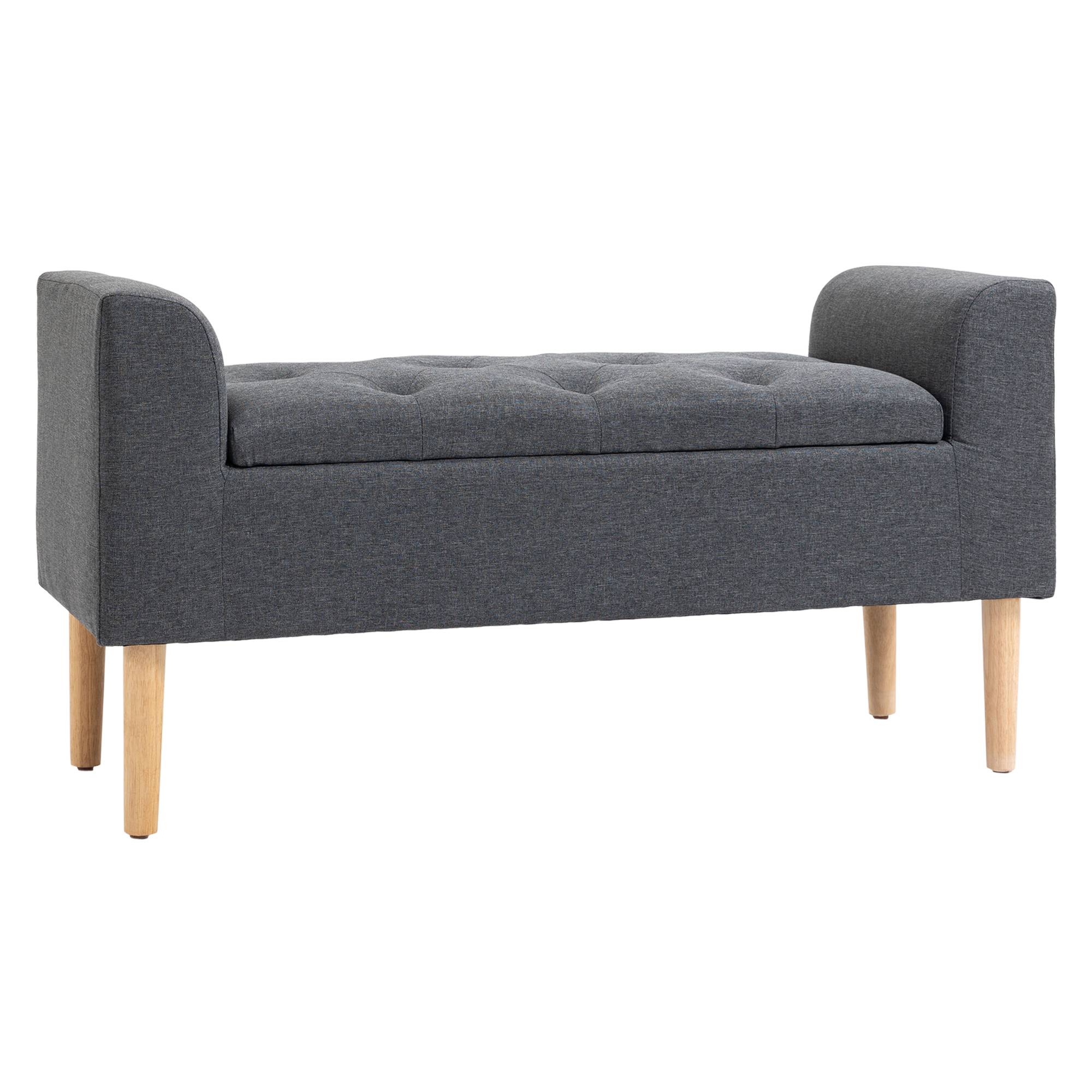 Banc coffre de rangement capitonné avec accoudoirs, 116 x 44 x 58 cm, charge 130 kg, pour chambre, entrée, salon, gris foncé - Image 1