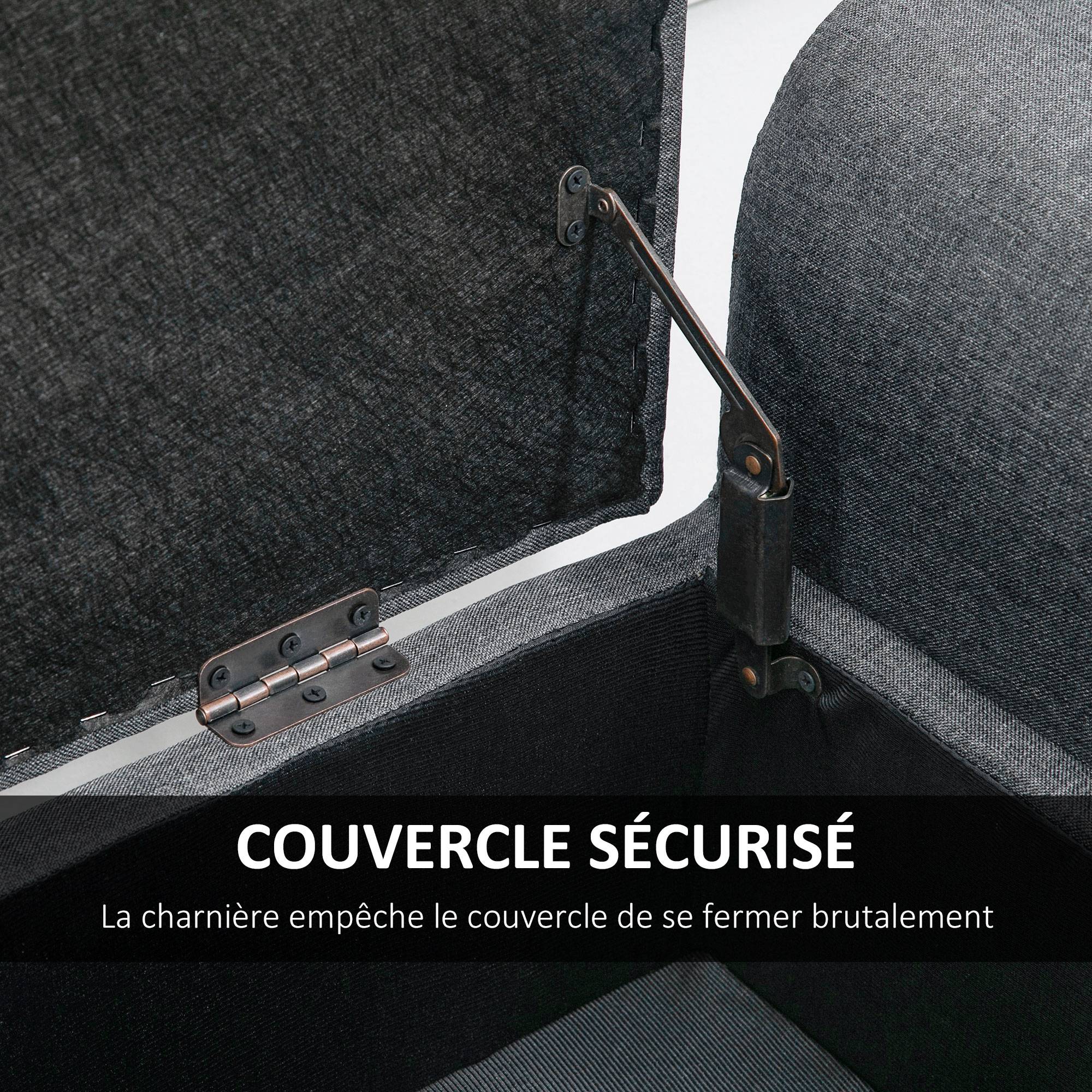 Banc coffre de rangement capitonné avec accoudoirs, 116 x 44 x 58 cm, charge 130 kg, pour chambre, entrée, salon, gris foncé - Image 9