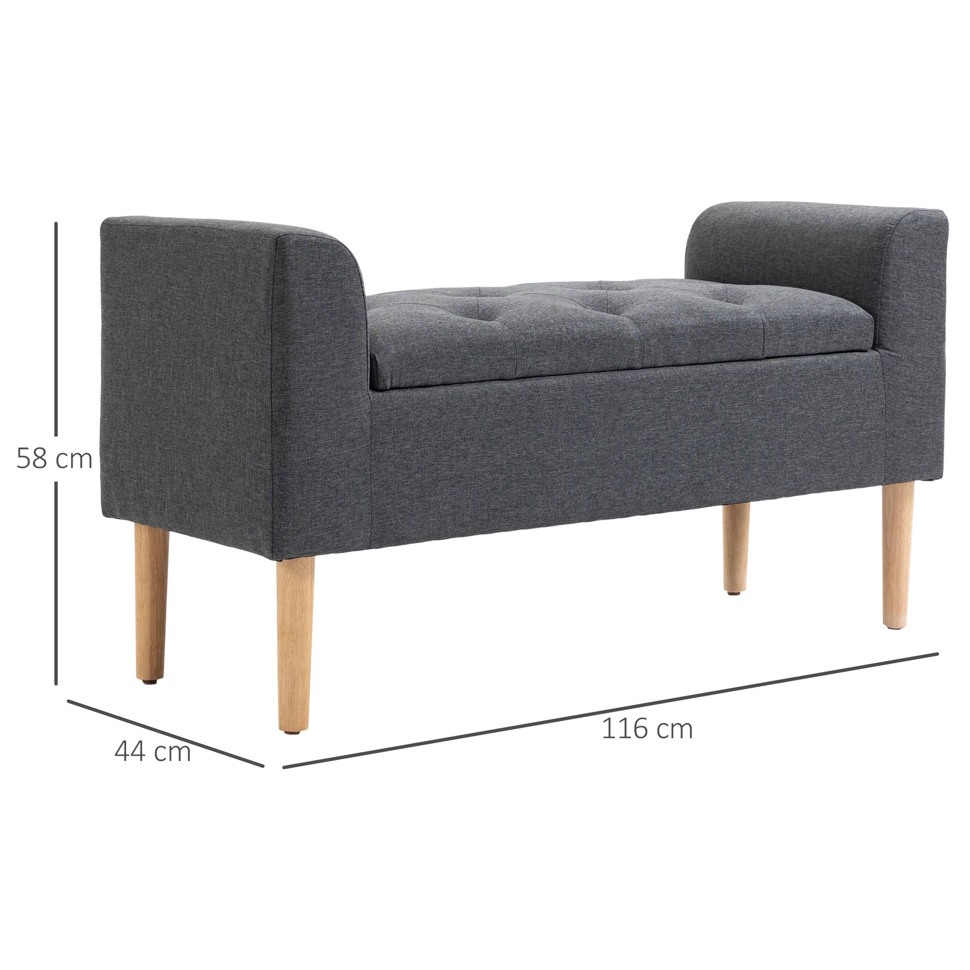 Banc coffre de rangement capitonné avec accoudoirs, 116 x 44 x 58 cm, charge 130 kg, pour chambre, entrée, salon, gris foncé - Image 5