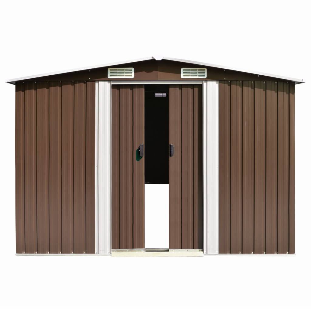 Helloshop26 - Abri de jardin cabane cabanon maison de stockage remise extérieur hangar outils robuste 257 x 990 x 181 cm acier galvanisé marron - Image 3