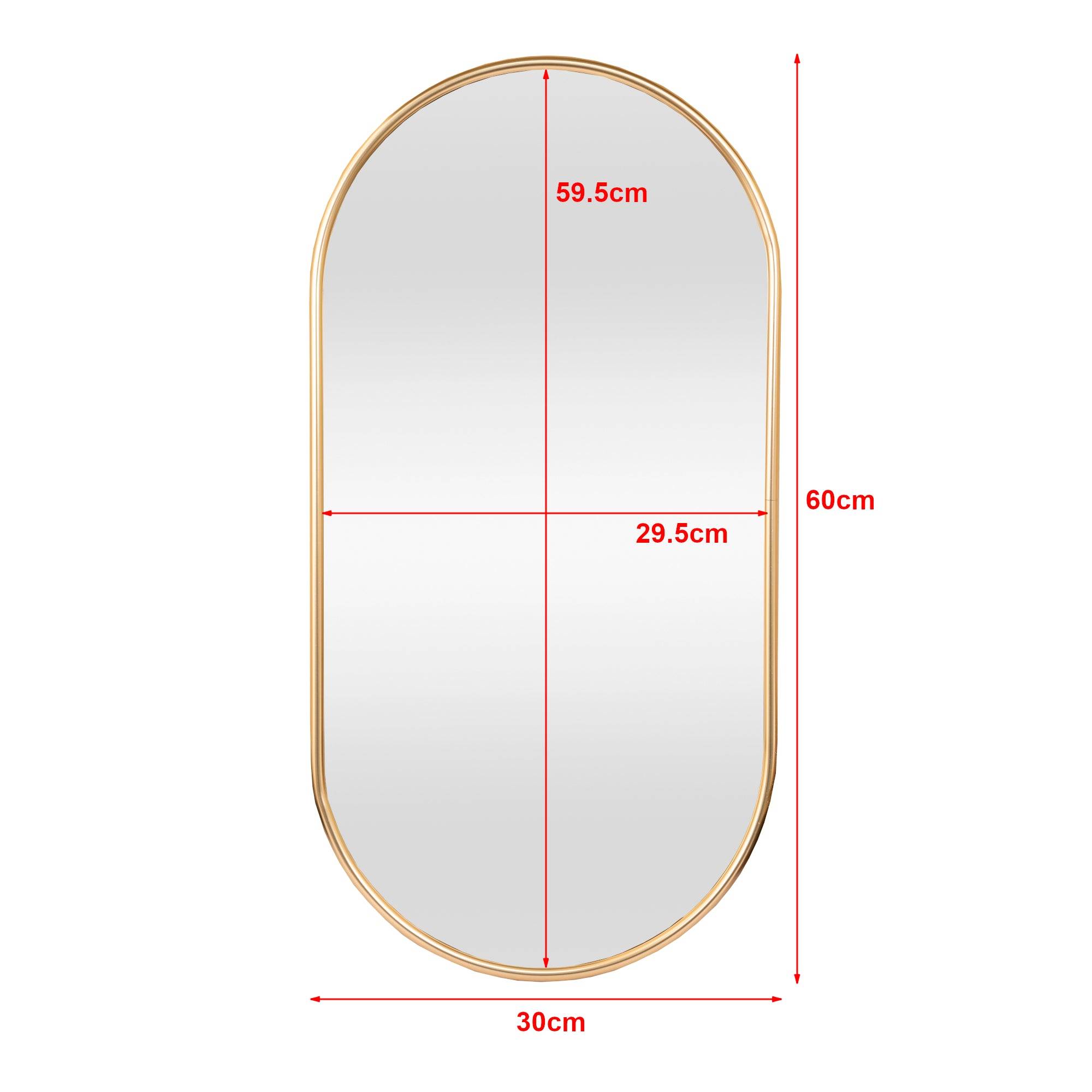 Miroir mural ovale 30 x 60 cm doré - Image 3