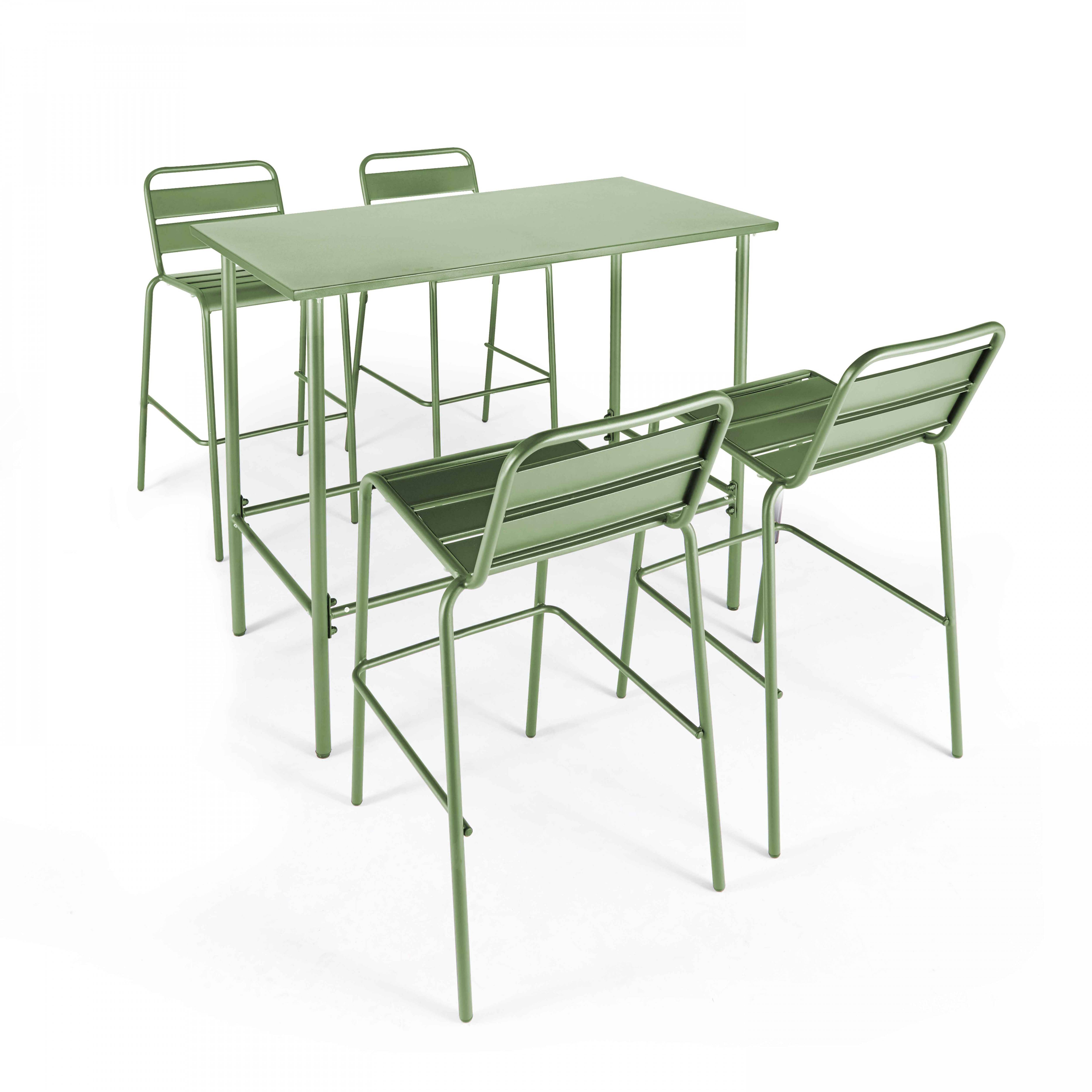 Oviala - Ensemble table haute et 4 chaises de bar en métal vert cactus Palavas - Oviala - Image 1
