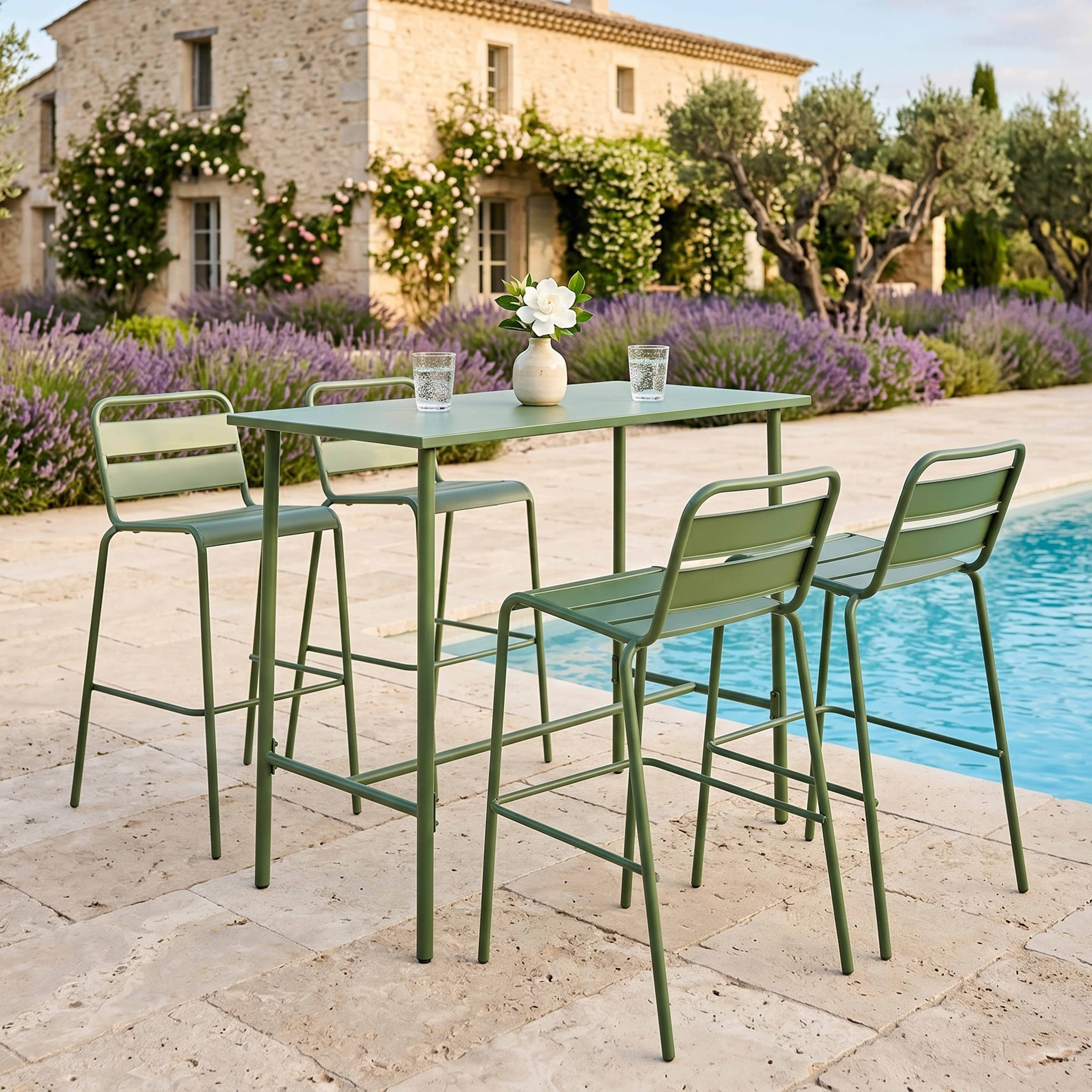 Oviala - Ensemble table haute et 4 chaises de bar en métal vert cactus Palavas - Oviala - Image 2