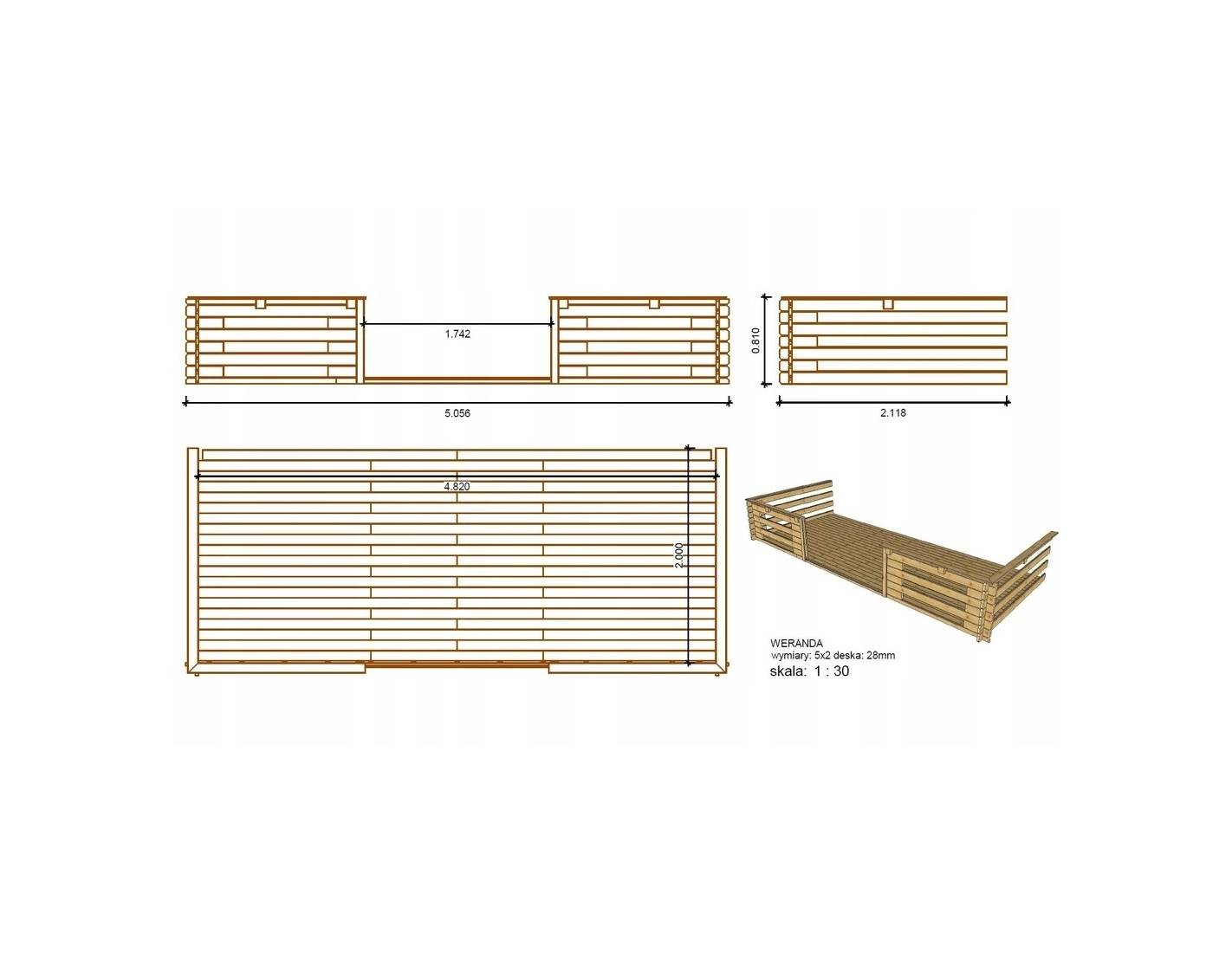 Altanka - Terrasse en bois avec balustrade pour abri en bois - 10m2 - 5m x 2m - imprégnée - couleur: marron - DOM603 - ALTANKA - Image 3