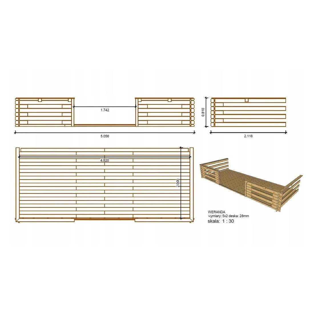 Altanka - Terrasse en bois avec balustrade pour abri en bois - 10m2 - 5m x 2m - imprégnée - couleur: marron - DOM603 - ALTANKA - Image 3