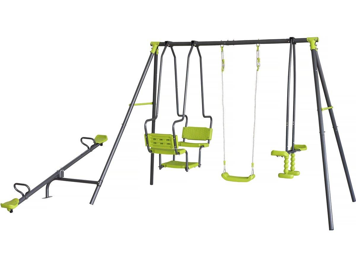 Portique De Jeu En Métal Avec Balançoire A Bascule "lenny" - 4 Agrès - Vert -habitat Et Jardin