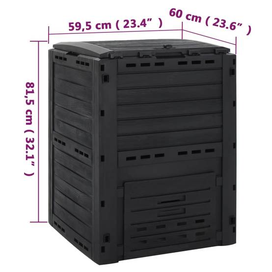 Composteur de jardin polypropylène noir 59.5 x 60 x 81.5 cm, poids:6.78kg - PANGIVO - Image 8