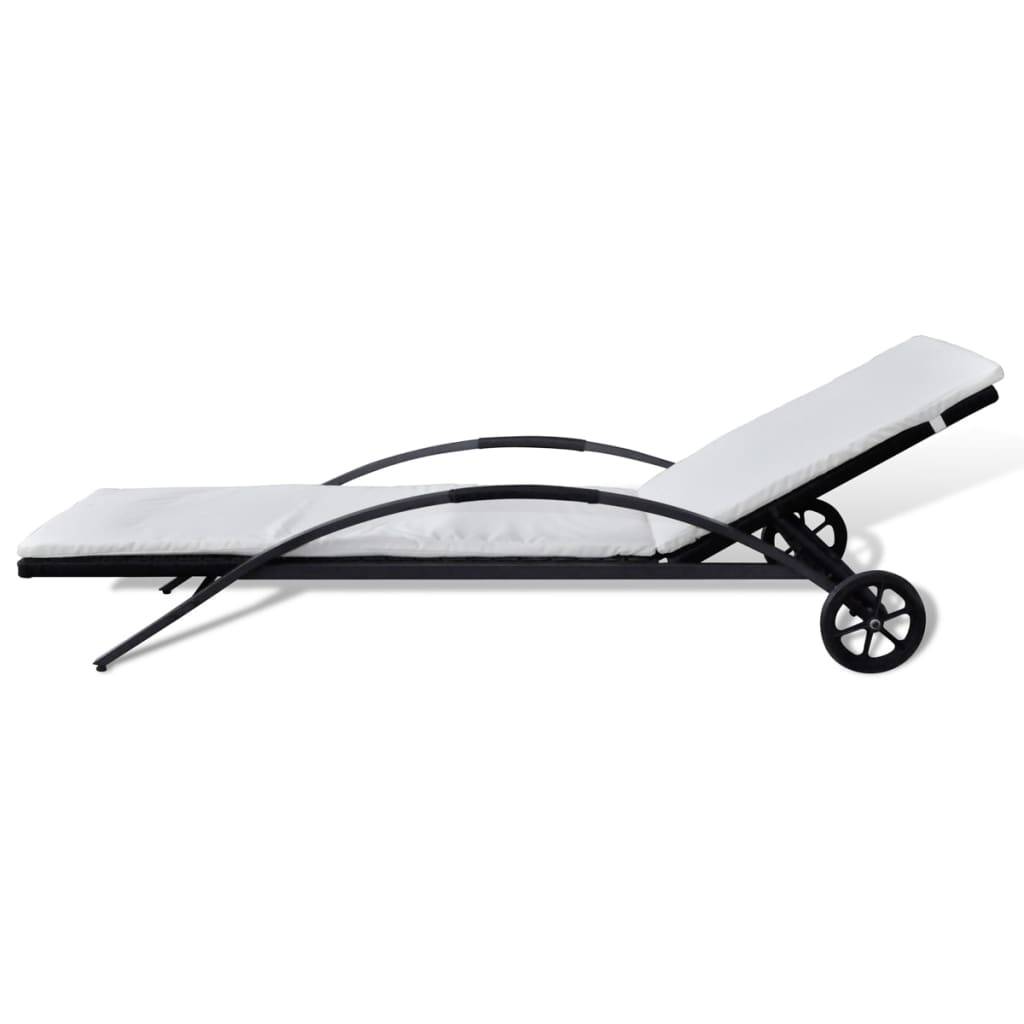 Helloshop26 - Transat chaise longue bain de soleil lit de jardin terrasse meuble d'extérieur avec coussin et roues résine tressée noir - Image 2