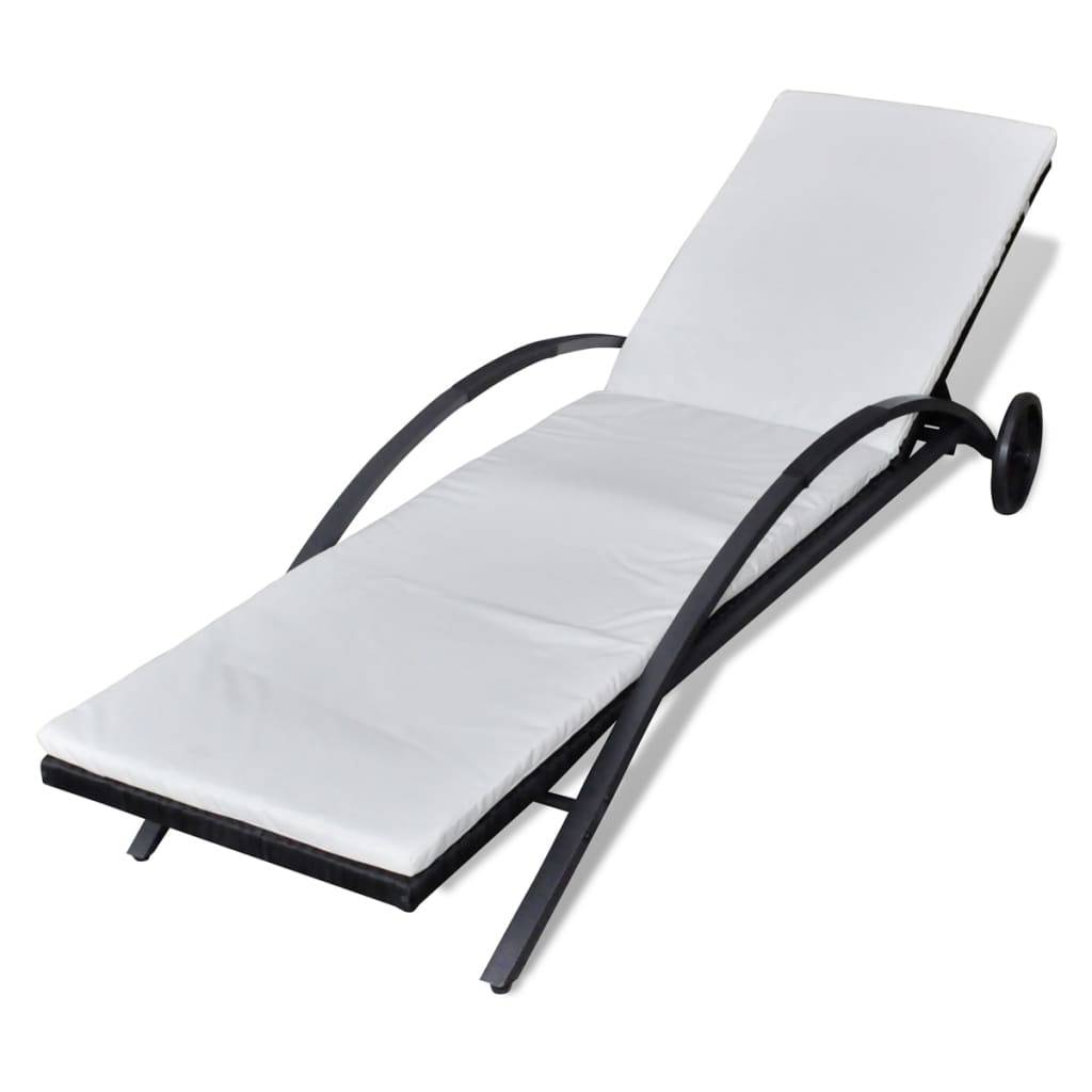 Helloshop26 - Transat chaise longue bain de soleil lit de jardin terrasse meuble d'extérieur avec coussin et roues résine tressée noir - Image 1