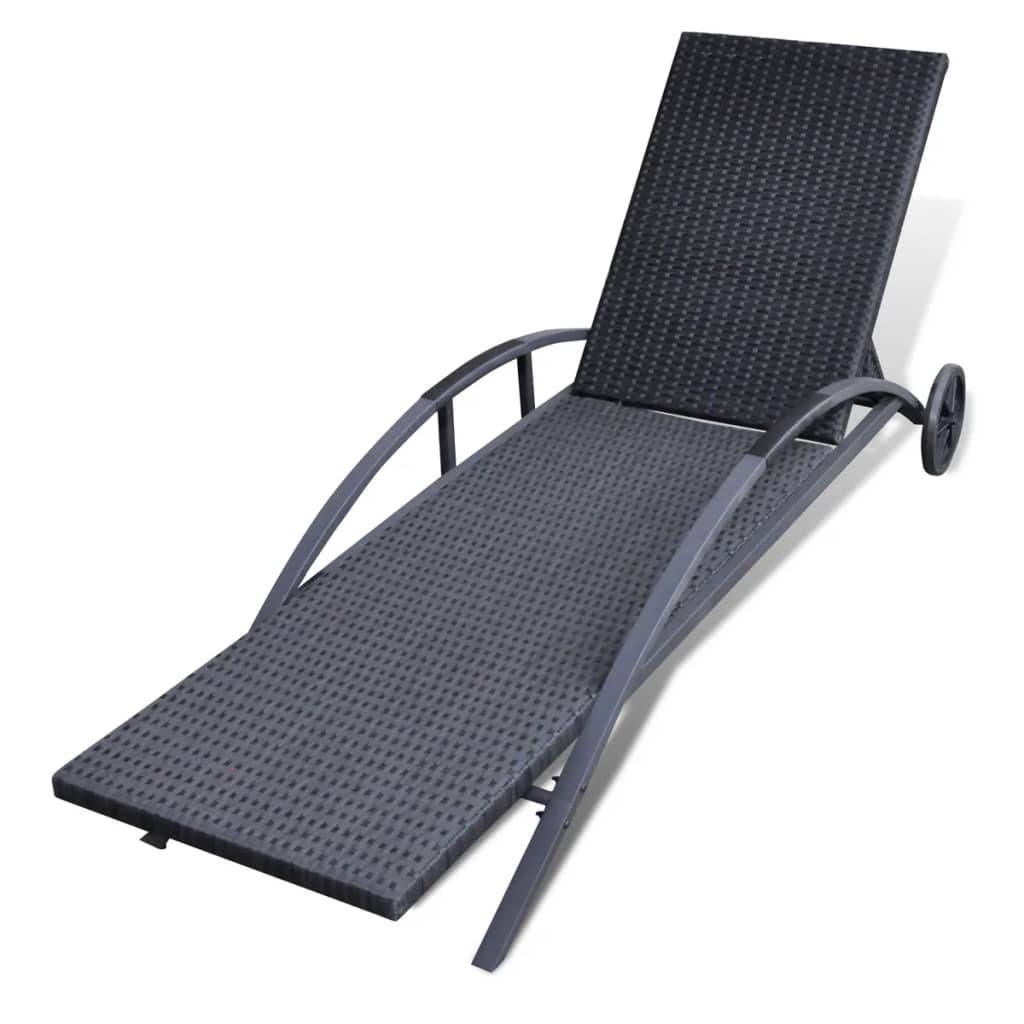 Helloshop26 - Transat chaise longue bain de soleil lit de jardin terrasse meuble d'extérieur avec coussin et roues résine tressée noir - Image 4