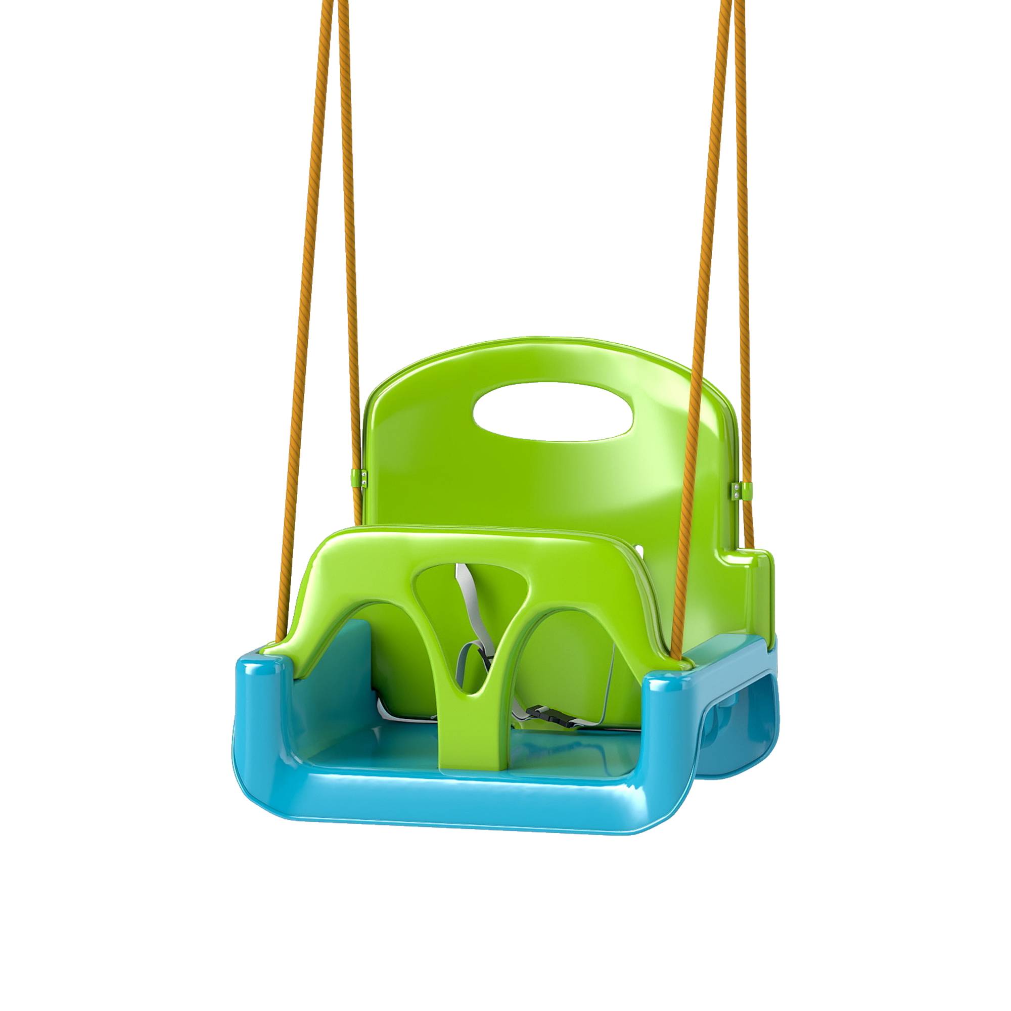 Balançoire enfant 3en1 vert, corde réglable + dossier + barre T + ceinture - Image 2