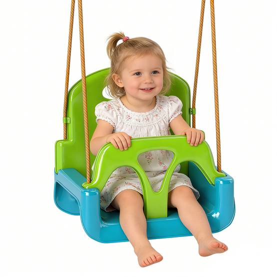 Balançoire enfant 3en1 vert, corde réglable + dossier + barre T + ceinture - Image 1