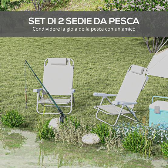 Lot de 2 chaises de camping pliables inclinables 6 niveaux, aluminium et mousse, 62x65x80 cm, gris clair - Image 6