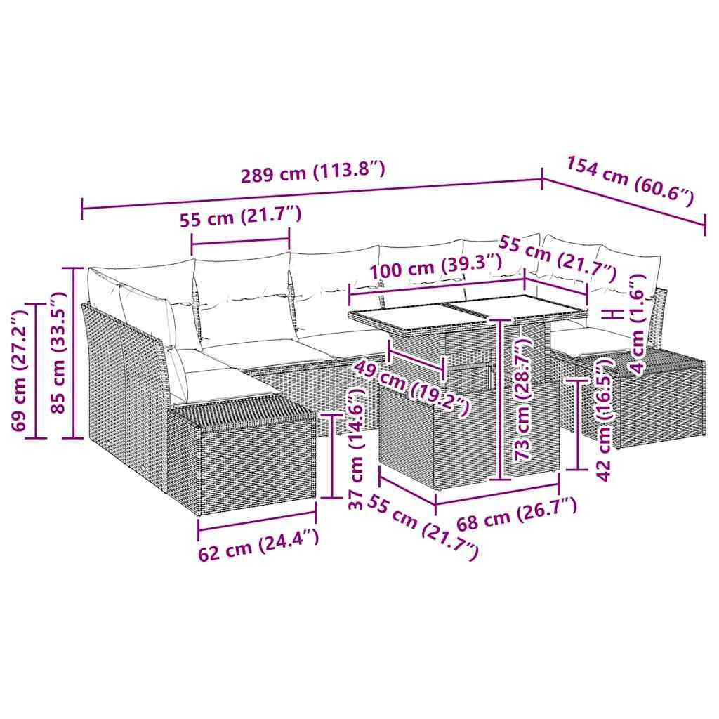 ComfortXL - Salon Bas de Jardin 8 pcs Résine Tressée Noir & Crème Table Levable Design Moderne – ComfortXL Outdoor Living - Image 6