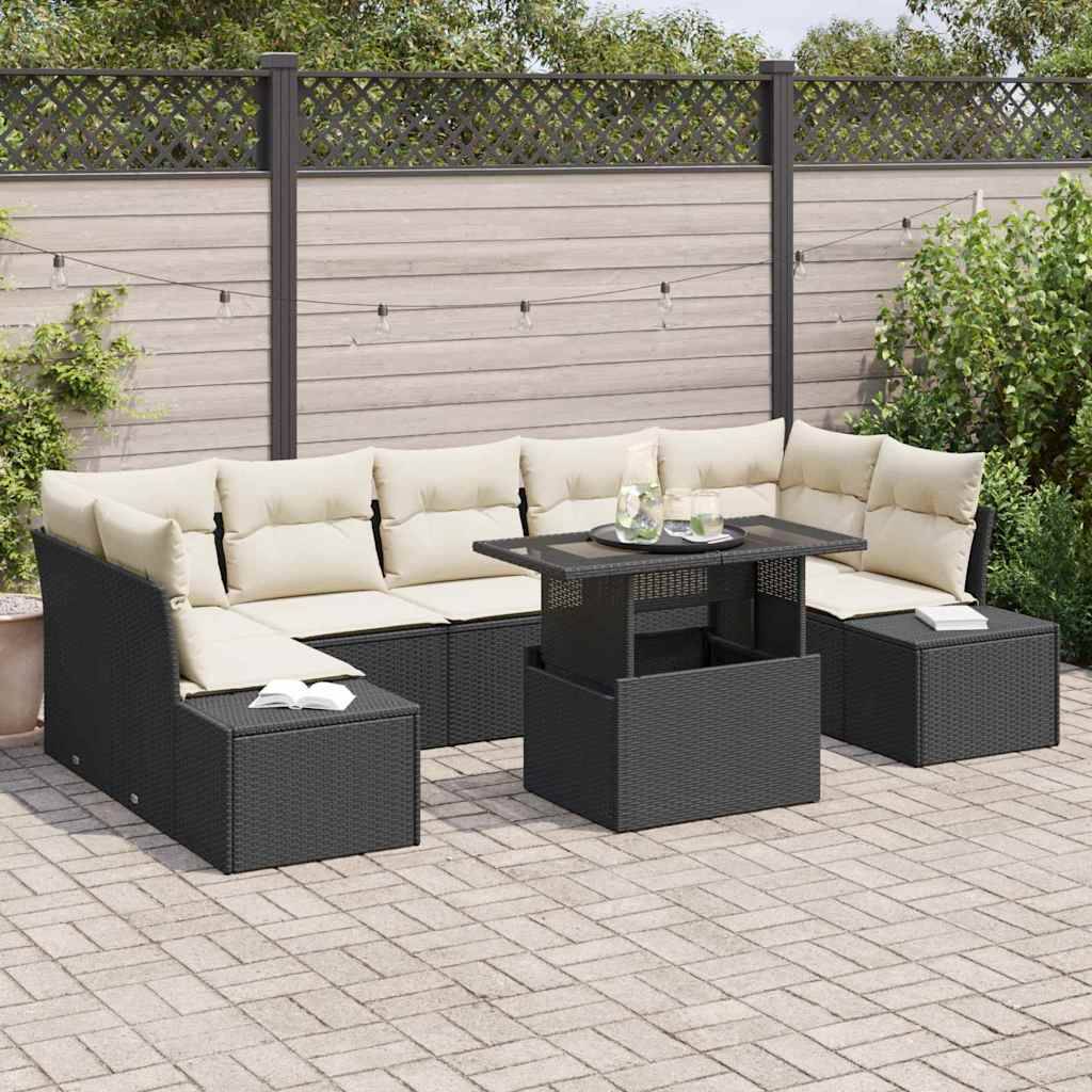 ComfortXL - Salon Bas de Jardin 8 pcs Résine Tressée Noir & Crème Table Levable Design Moderne – ComfortXL Outdoor Living - Image 1