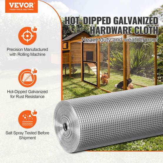 Vevor - VEVOR Grillage soudé galvanisé 1220mmx1524 cm, maille 6,35mm, calibre 23, clôture jardin, cages lapins. - Image 2