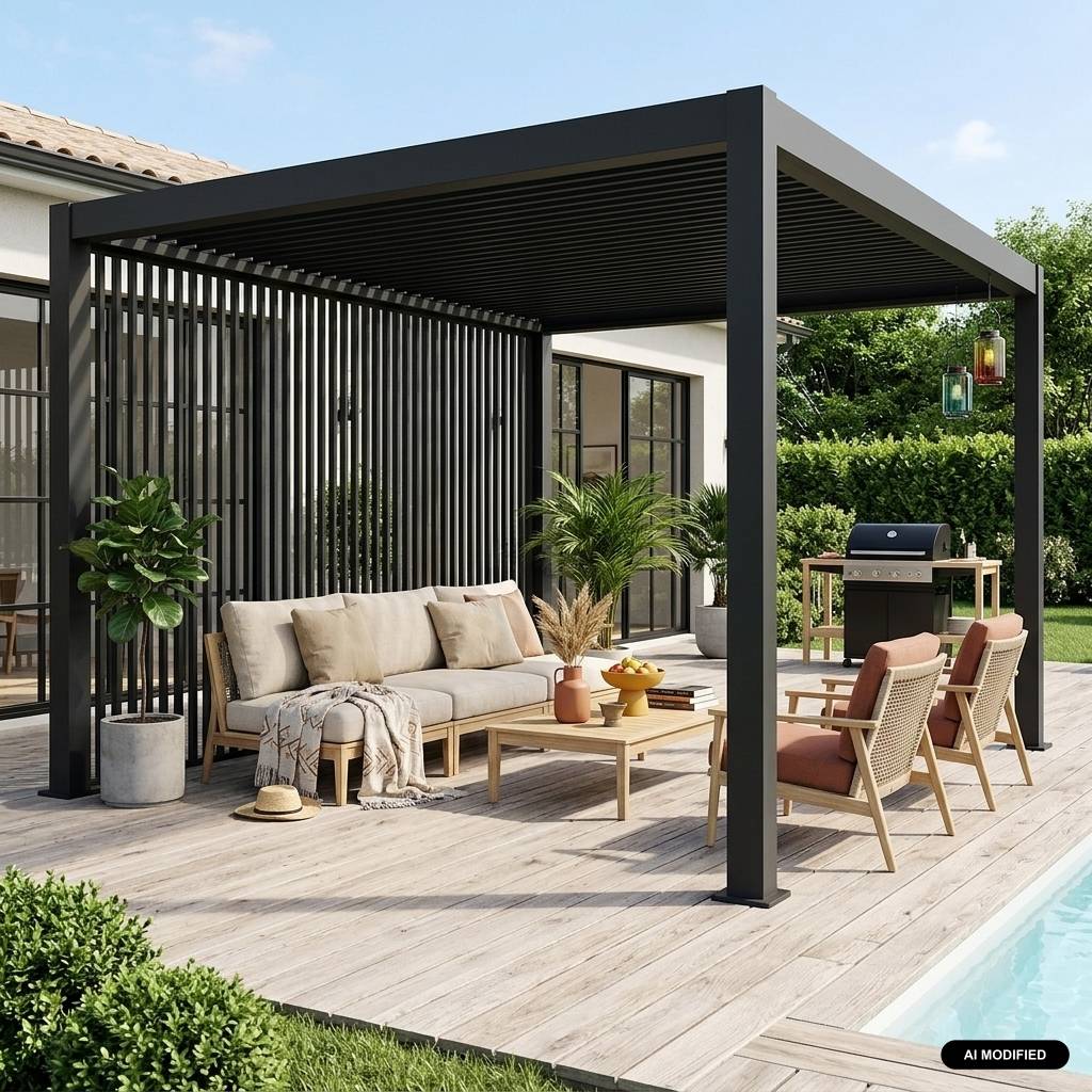 sweeek - Lot de 3 persiennes verticales anthracite 130cm pour pergola bioclimatique aluminium 4x3m Triomphe | sweeek - Image 1