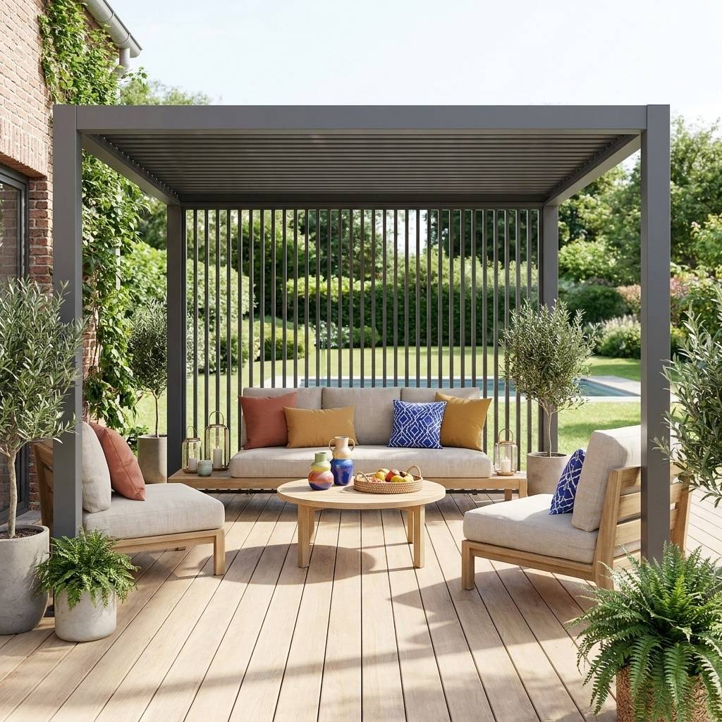Lot de 3 persiennes verticales anthracite 130cm pour pergola bioclimatique aluminium 4x3m Triomphe | sweeek - Image 1