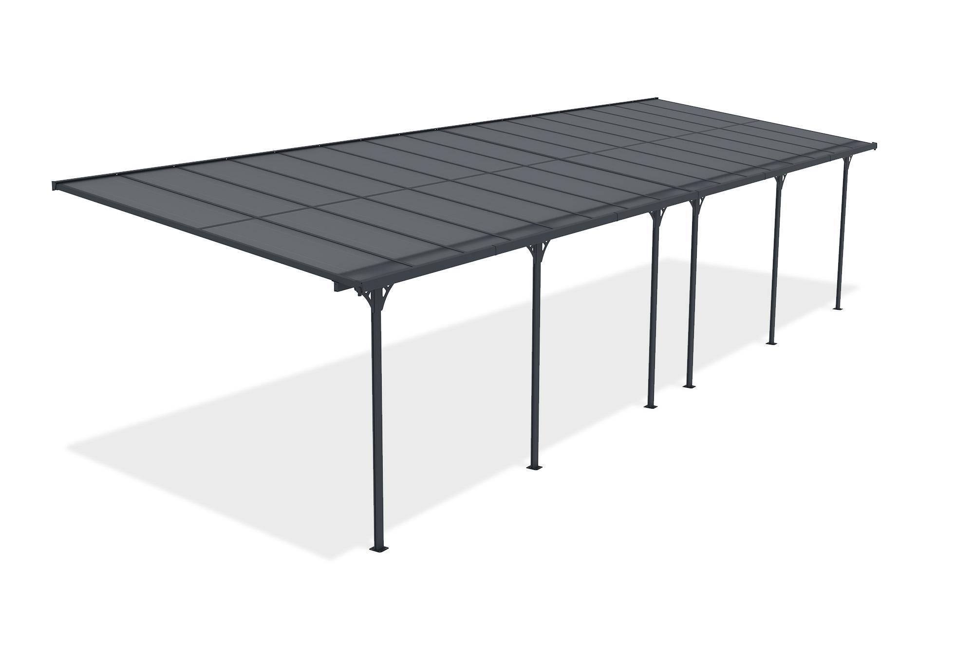 CAZEBOO - Cazeboo Pergola/Carport adossée 30m² KLEO 10x3 m gris - toit terrasse en aluminium et polycarbonate - Image 4