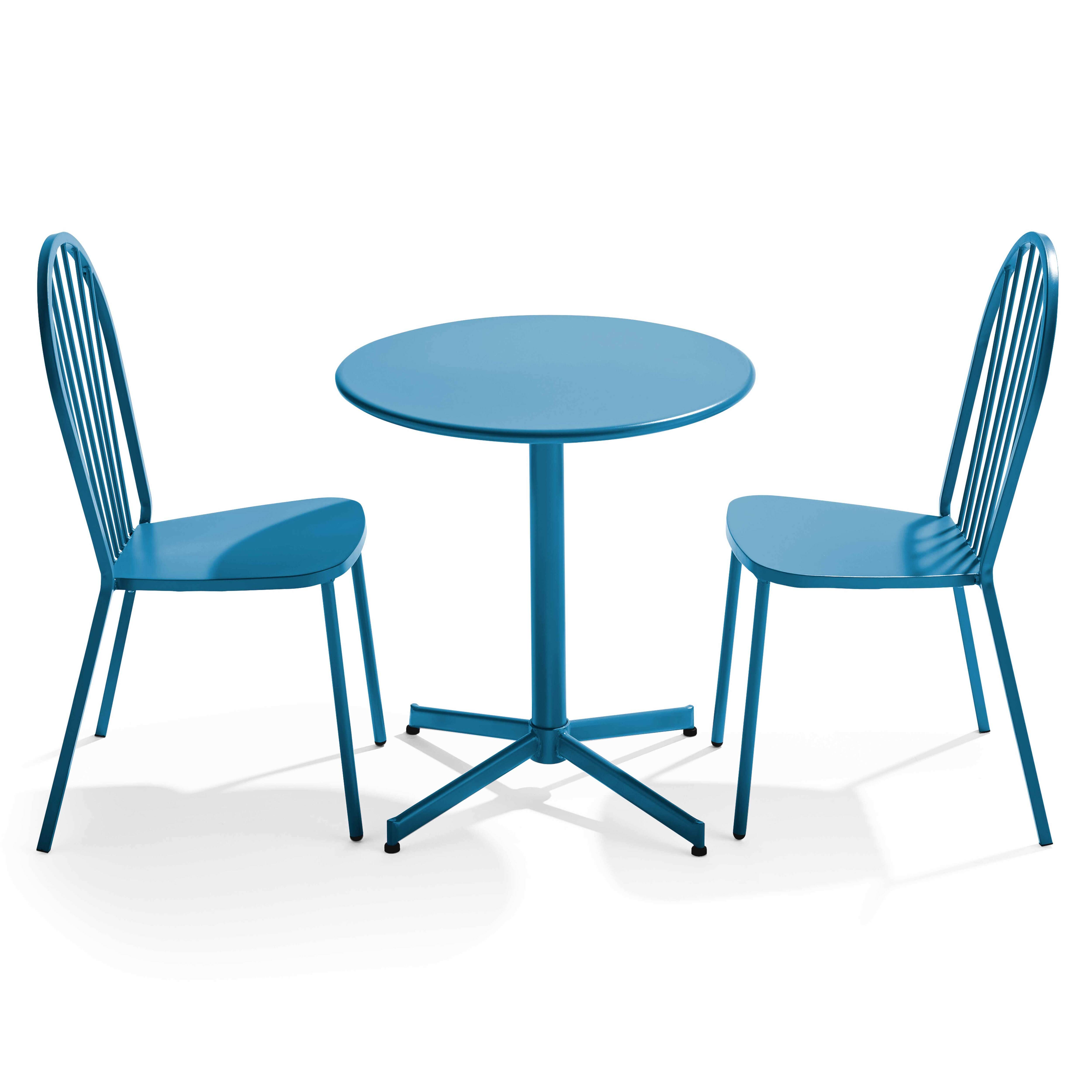 Oviala - Ensemble table ronde et 2 chaises de jardin en métal bleu pacific Palavas - Oviala - Image 1