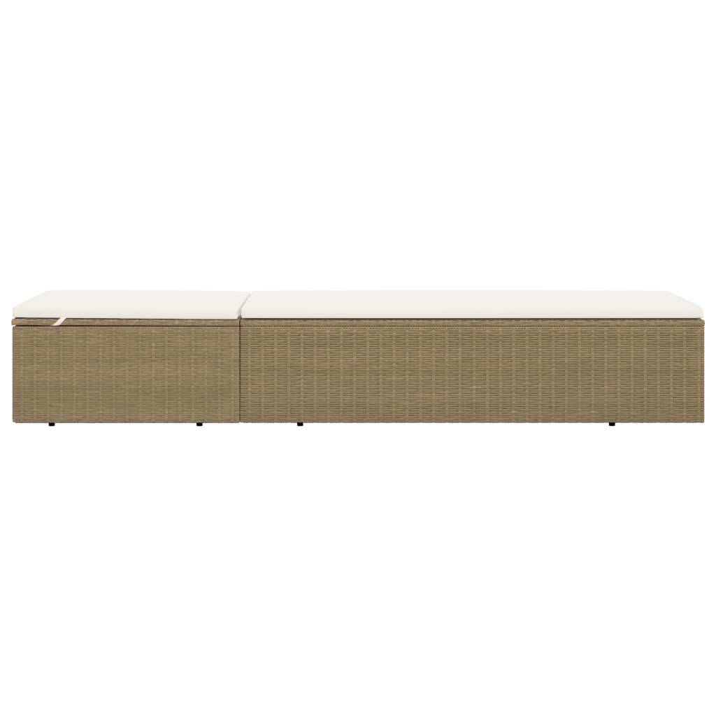 Chaise longue Résine tressée Marron et blanc crème 198 x 60 x (30-83.5) cm - PANGIVO - Image 3