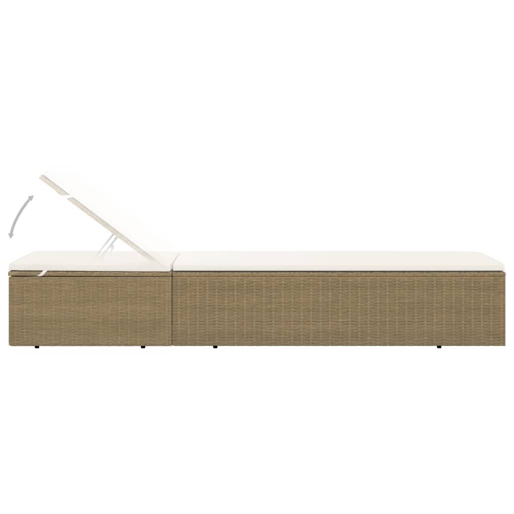 Chaise longue Résine tressée Marron et blanc crème 198 x 60 x (30-83.5) cm - PANGIVO - Image 5