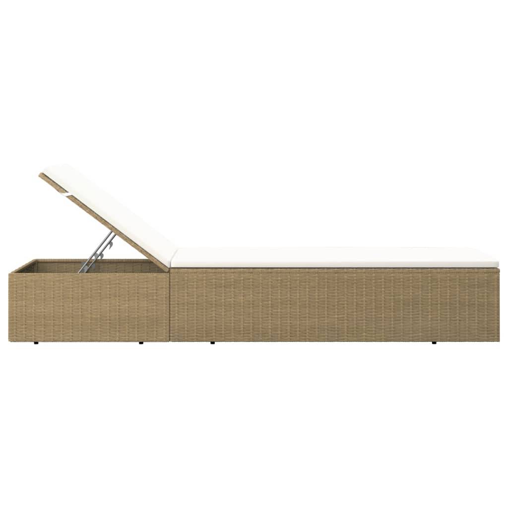 Chaise longue Résine tressée Marron et blanc crème 198 x 60 x (30-83.5) cm - PANGIVO - Image 4