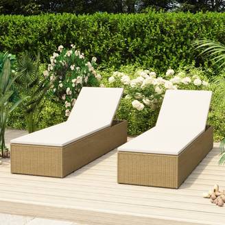 Chaise longue Résine tressée Marron et blanc crème 198 x 60 x (30-83.5) cm - PANGIVO