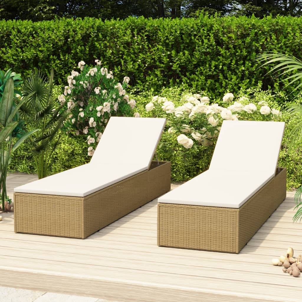 Chaise longue Résine tressée Marron et blanc crème 198 x 60 x (30-83.5) cm - PANGIVO