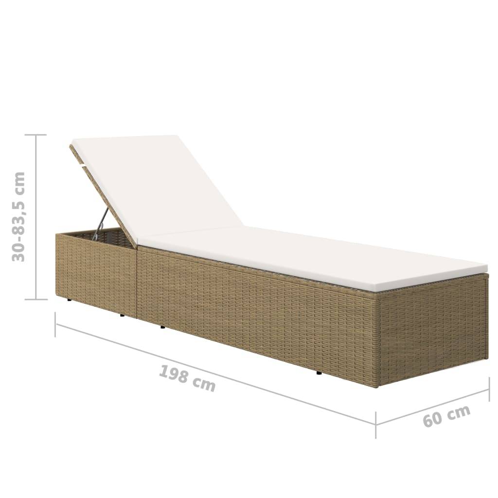 Chaise longue Résine tressée Marron et blanc crème 198 x 60 x (30-83.5) cm - PANGIVO - Image 10