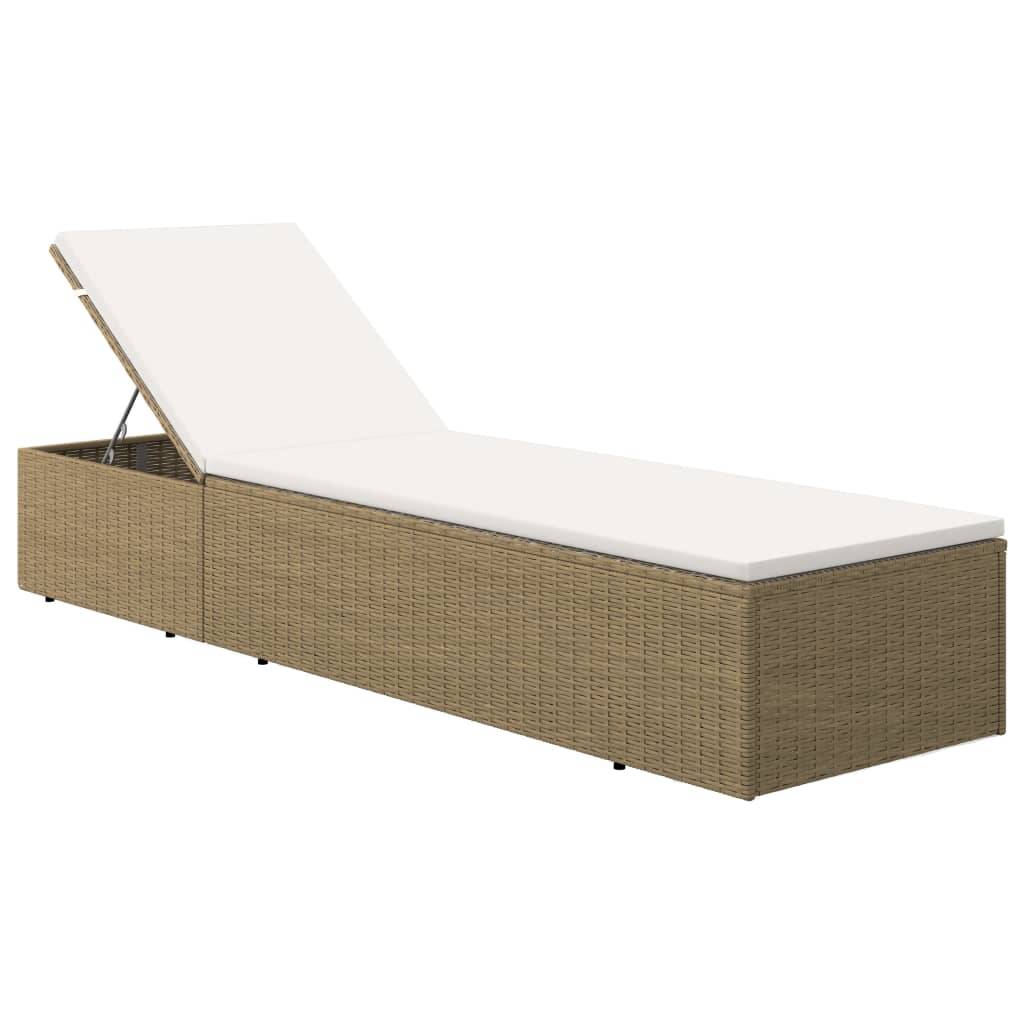 Chaise longue Résine tressée Marron et blanc crème 198 x 60 x (30-83.5) cm - PANGIVO - Image 2