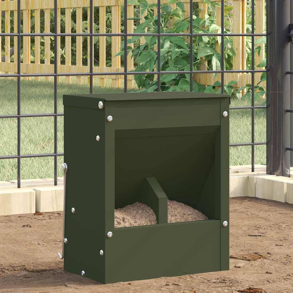 Distributeur Nourriture Lapin Métal 3kg Jardin Terrasse Vert Olive - ComfortXL Outdoor Living - Image 1
