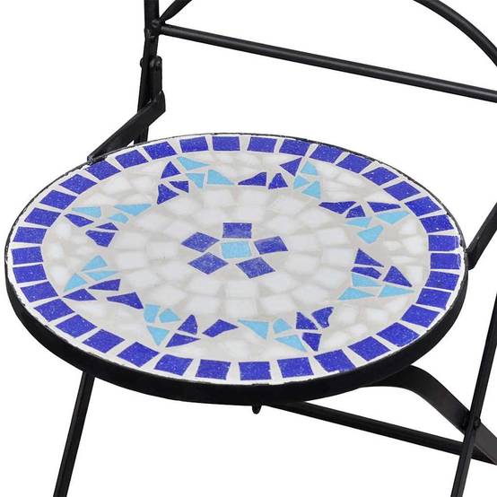 Lot de 2 Chaises de Balcon Pliantes en Mosaïque Céramique et Fer Forgé Bleu et Blanc – ComfortXL Outdoor Living - Image 5