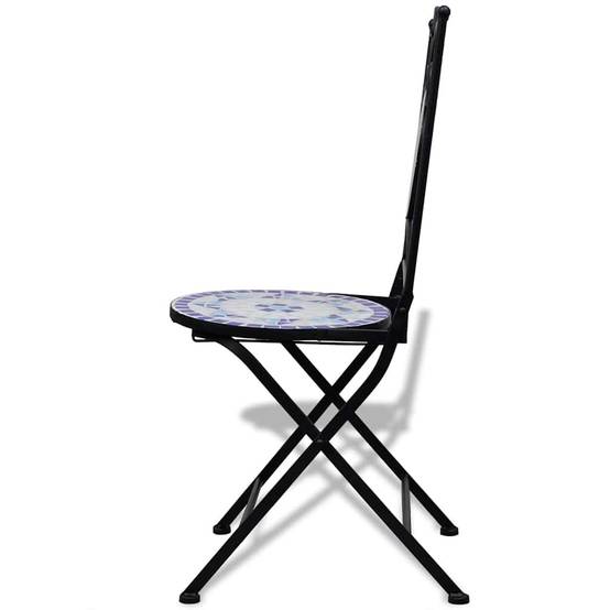 Lot de 2 Chaises de Balcon Pliantes en Mosaïque Céramique et Fer Forgé Bleu et Blanc – ComfortXL Outdoor Living - Image 3