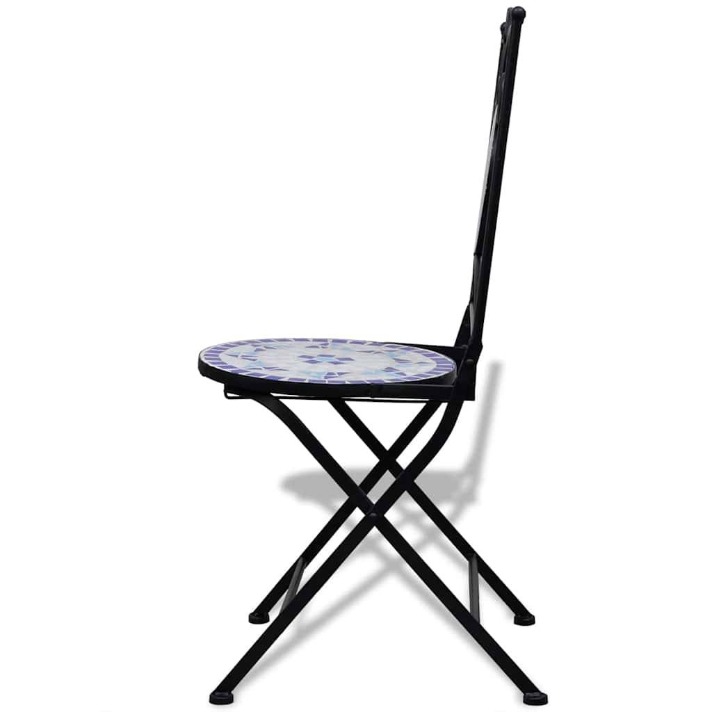 Lot de 2 Chaises de Balcon Pliantes en Mosaïque Céramique et Fer Forgé Bleu et Blanc – ComfortXL Outdoor Living - Image 3