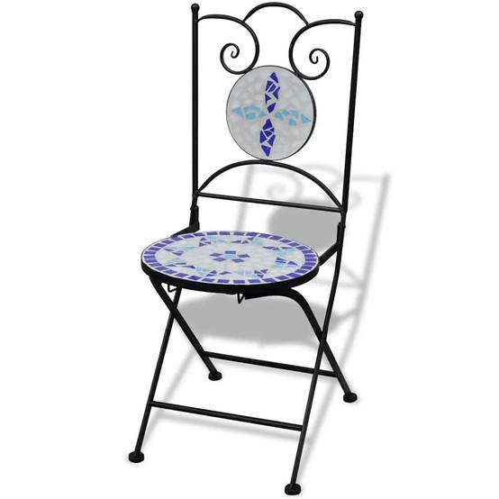 Lot de 2 Chaises de Balcon Pliantes en Mosaïque Céramique et Fer Forgé Bleu et Blanc – ComfortXL Outdoor Living - Image 2